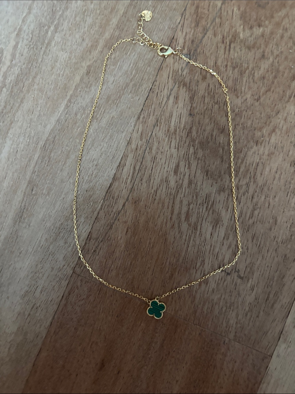 Gold Chain Necklace with Green Clover Charm by